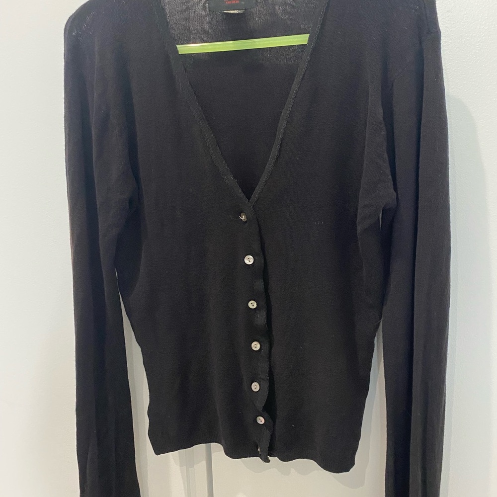 SABA Classic V neck Cardigan with lace detail. - Picture 4 of 6